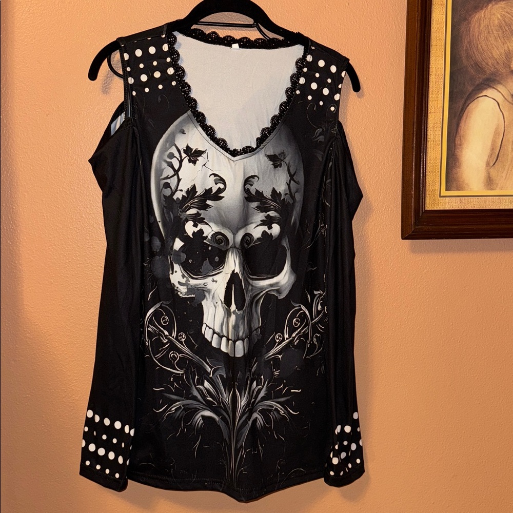 Black Skull Graphic Top with cold shoulders